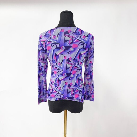 RETRO STYLE PINK PURPLE ABSTRACT MESH SHIRT - Picture 2 of 4